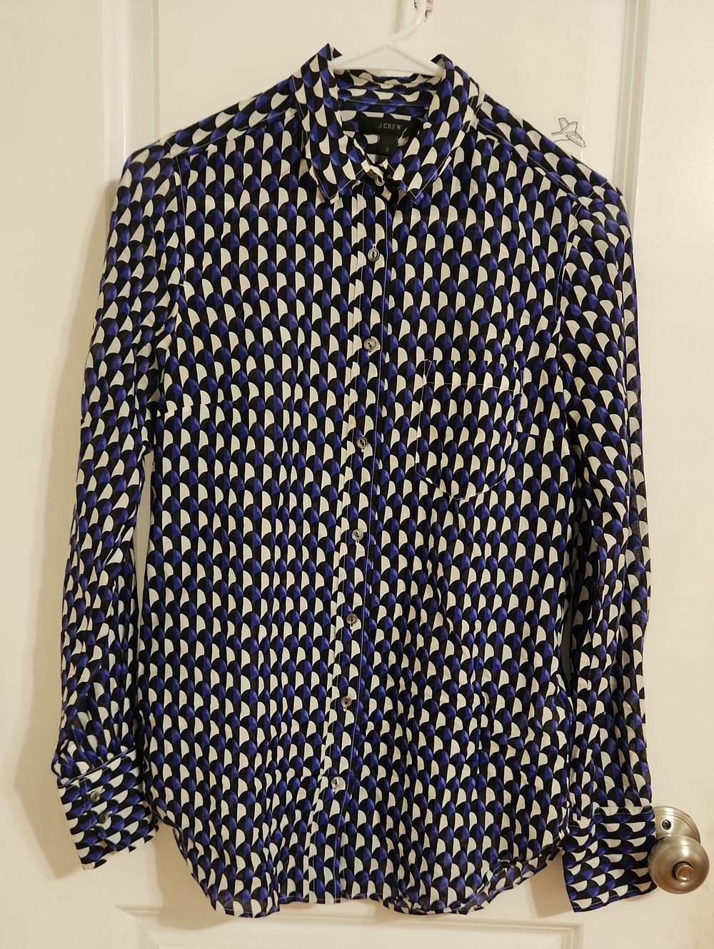J. Crew Blue and Black Geometric Button-Down Shirt